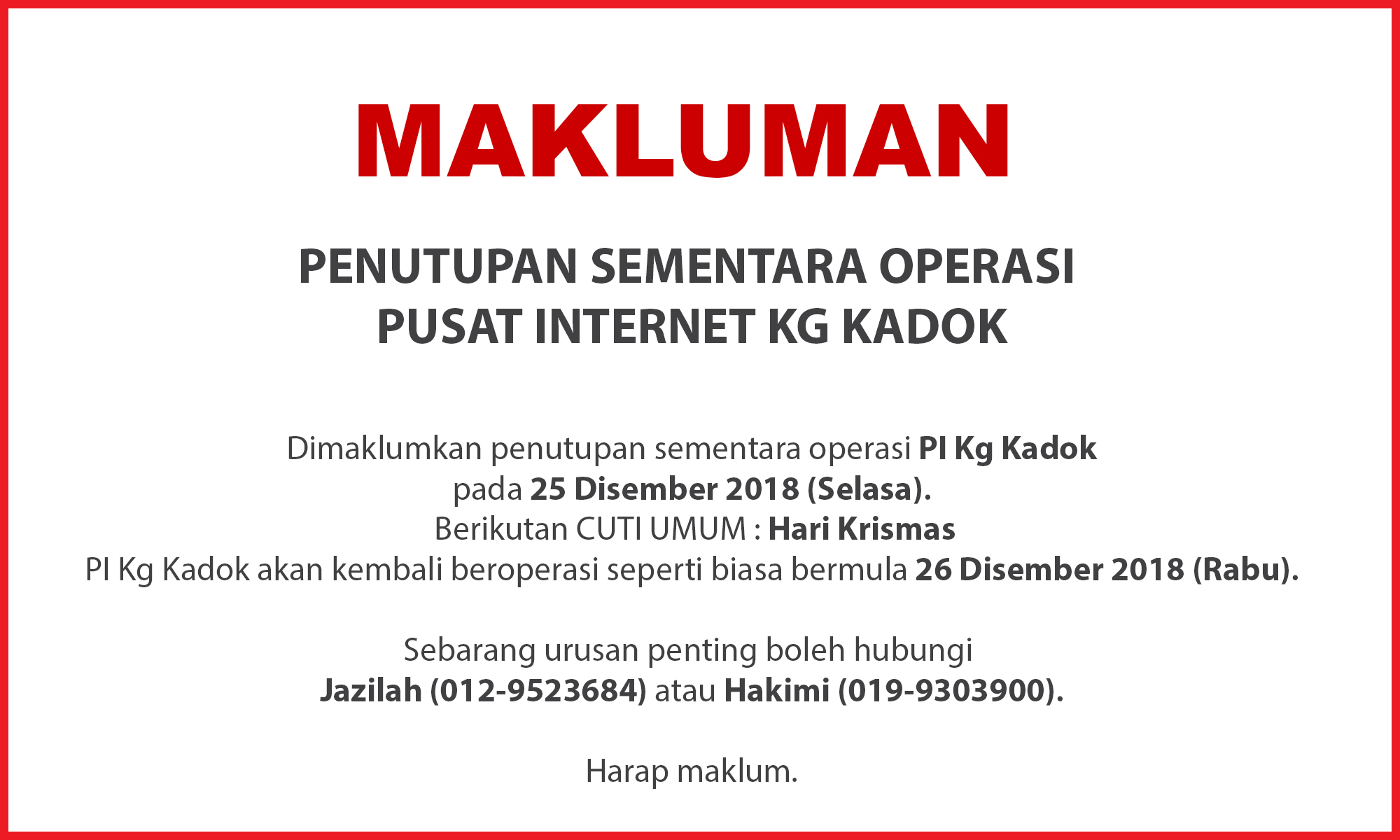 NOTIS PENUTUPAN PI 251218