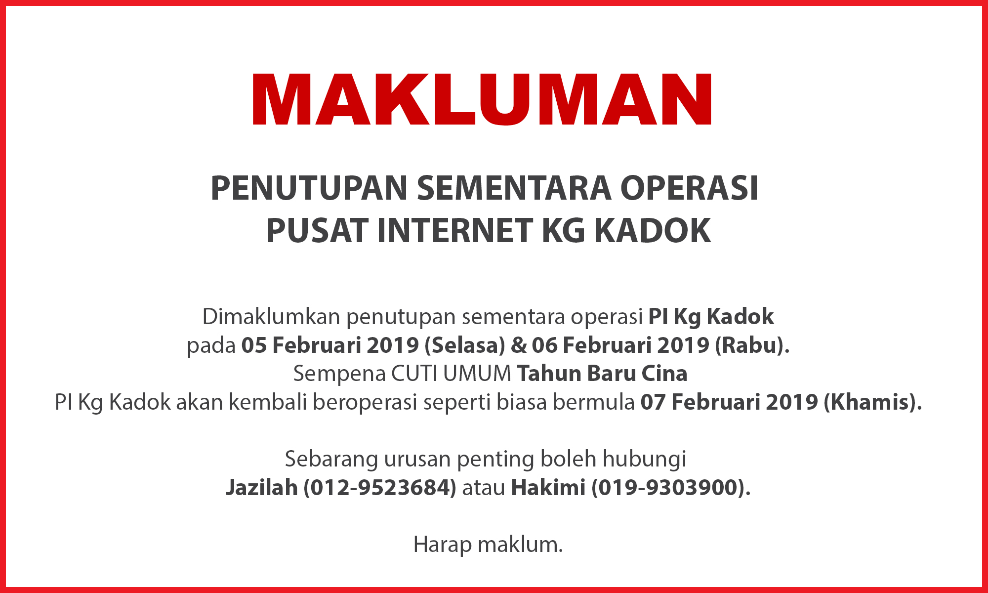 NOTIS PENUTUPAN PI 1hari